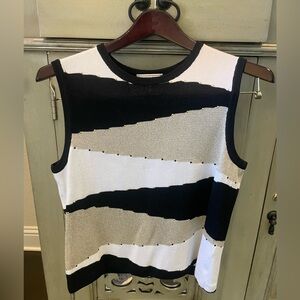 St. John Sport by Marie Gray Black, Tan and White Striped Knit Top